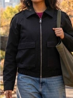 Tankaneo Black Utility Zip Jacket L Utility Workwear StreetStyle Minimalist